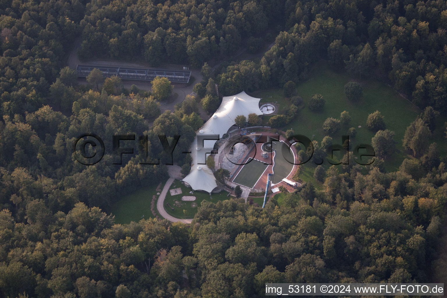 Aerial view of Forest bath in the district Schöllbronn in Ettlingen in the state Baden-Wuerttemberg, Germany