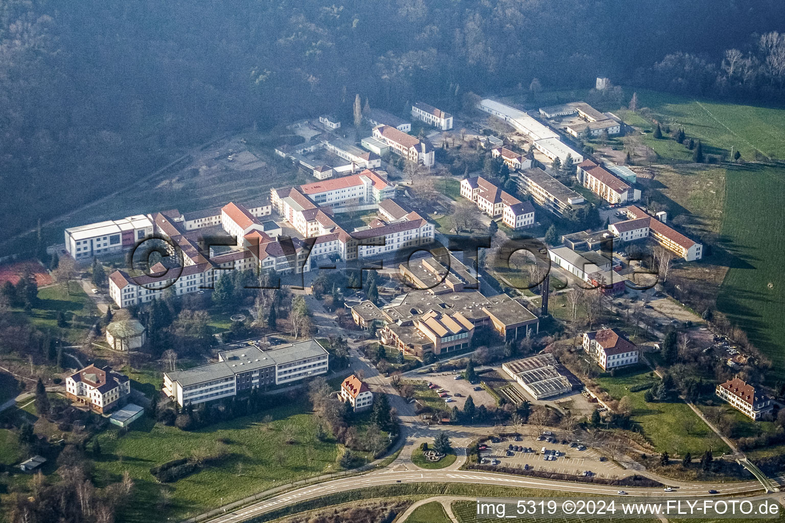 Drone recording of Psychiatric Hospital Landeck in Klingenmünster in the state Rhineland-Palatinate, Germany