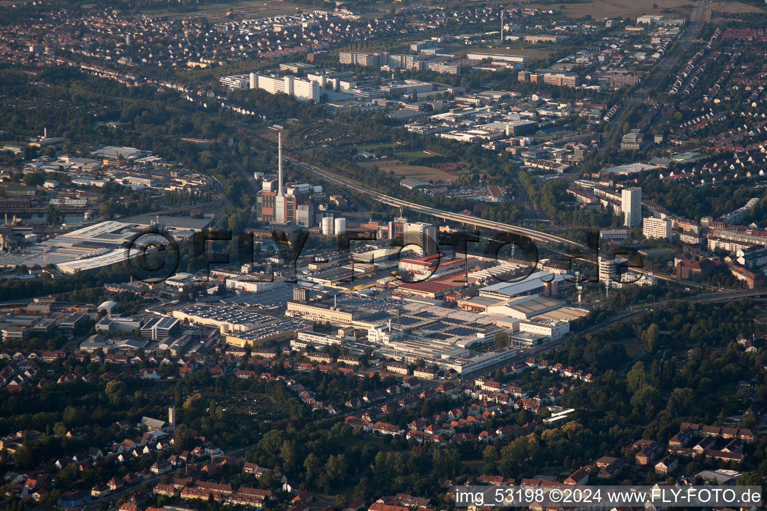 Drone image of District Rheinhafen in Karlsruhe in the state Baden-Wuerttemberg, Germany