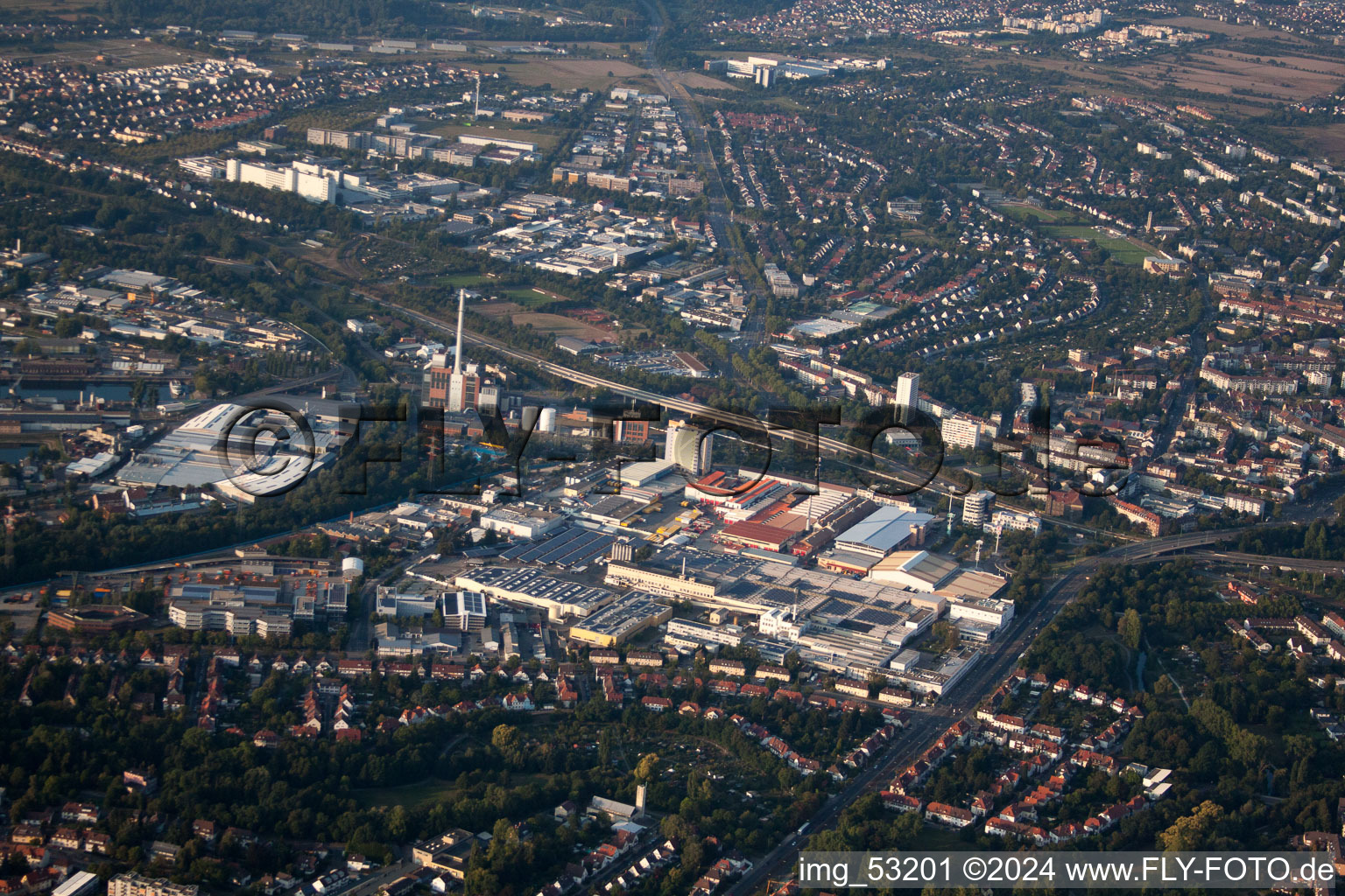 District Rheinhafen in Karlsruhe in the state Baden-Wuerttemberg, Germany from a drone