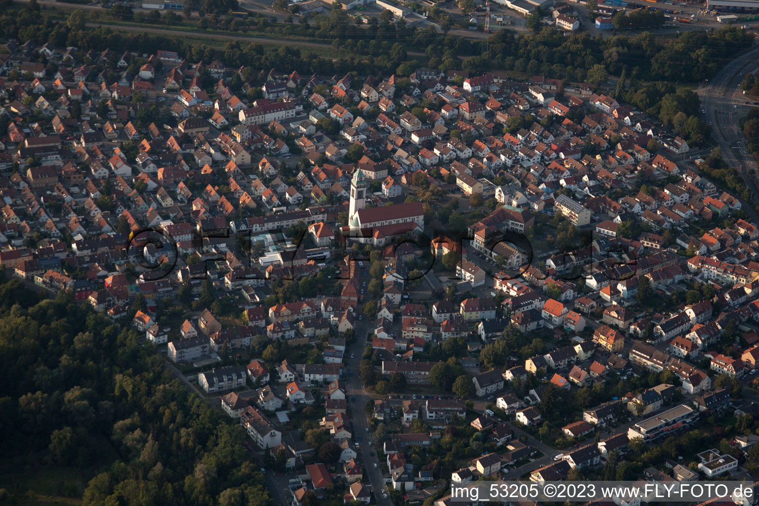 Holy Spirit Church in the district Daxlanden in Karlsruhe in the state Baden-Wuerttemberg, Germany out of the air