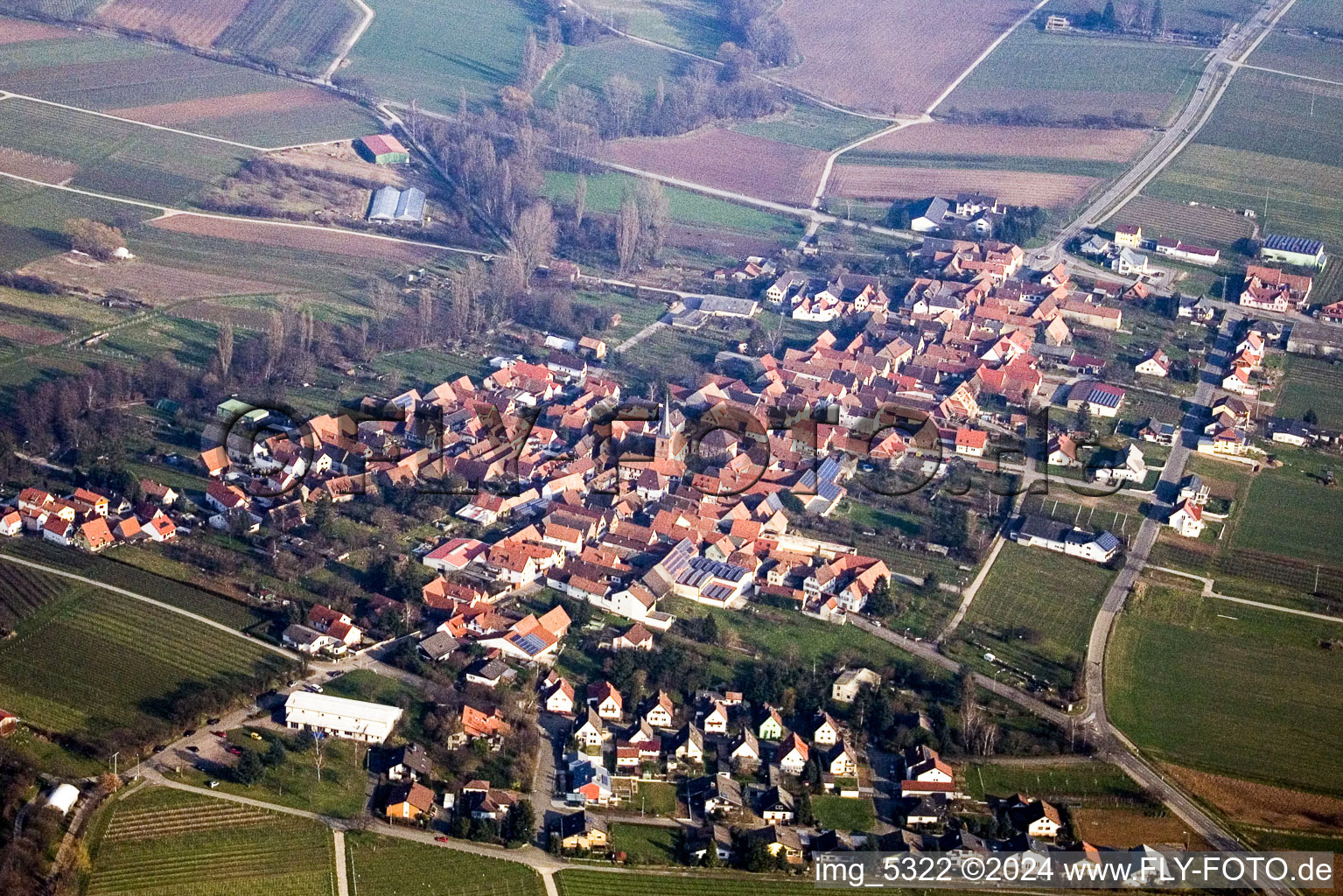 Heuchelheim from the west in Klingenmünster in the state Rhineland-Palatinate, Germany