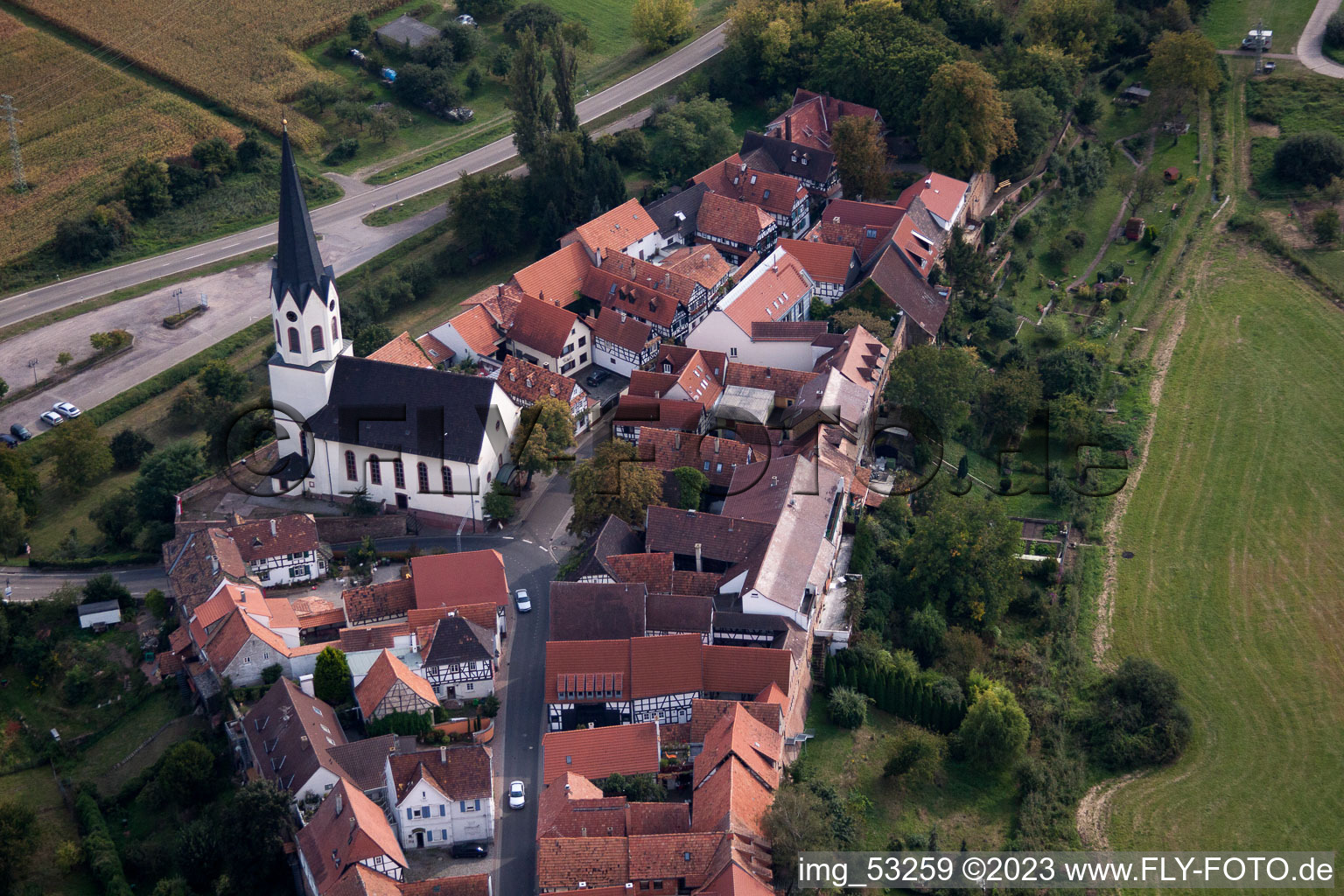 Jockgrim in the state Rhineland-Palatinate, Germany from the plane