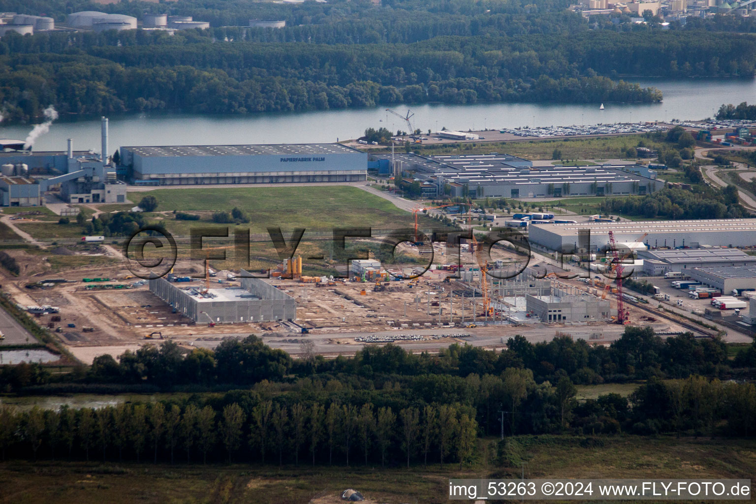 Oberwald Industrial Area in Wörth am Rhein in the state Rhineland-Palatinate, Germany viewn from the air