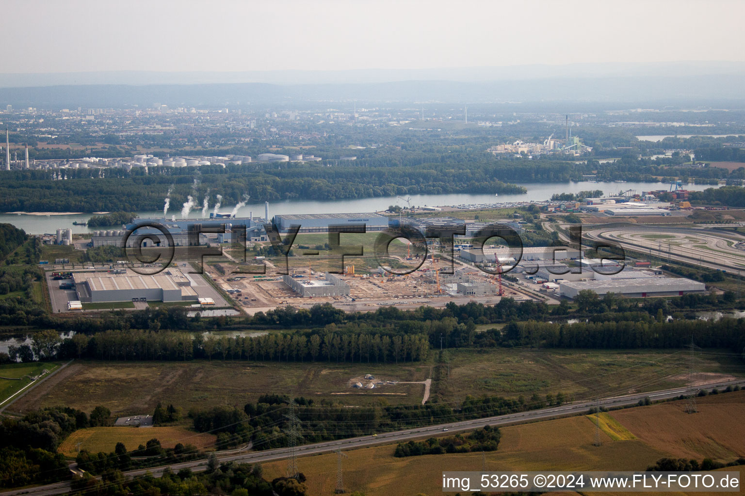 Drone recording of Oberwald industrial area in Wörth am Rhein in the state Rhineland-Palatinate, Germany