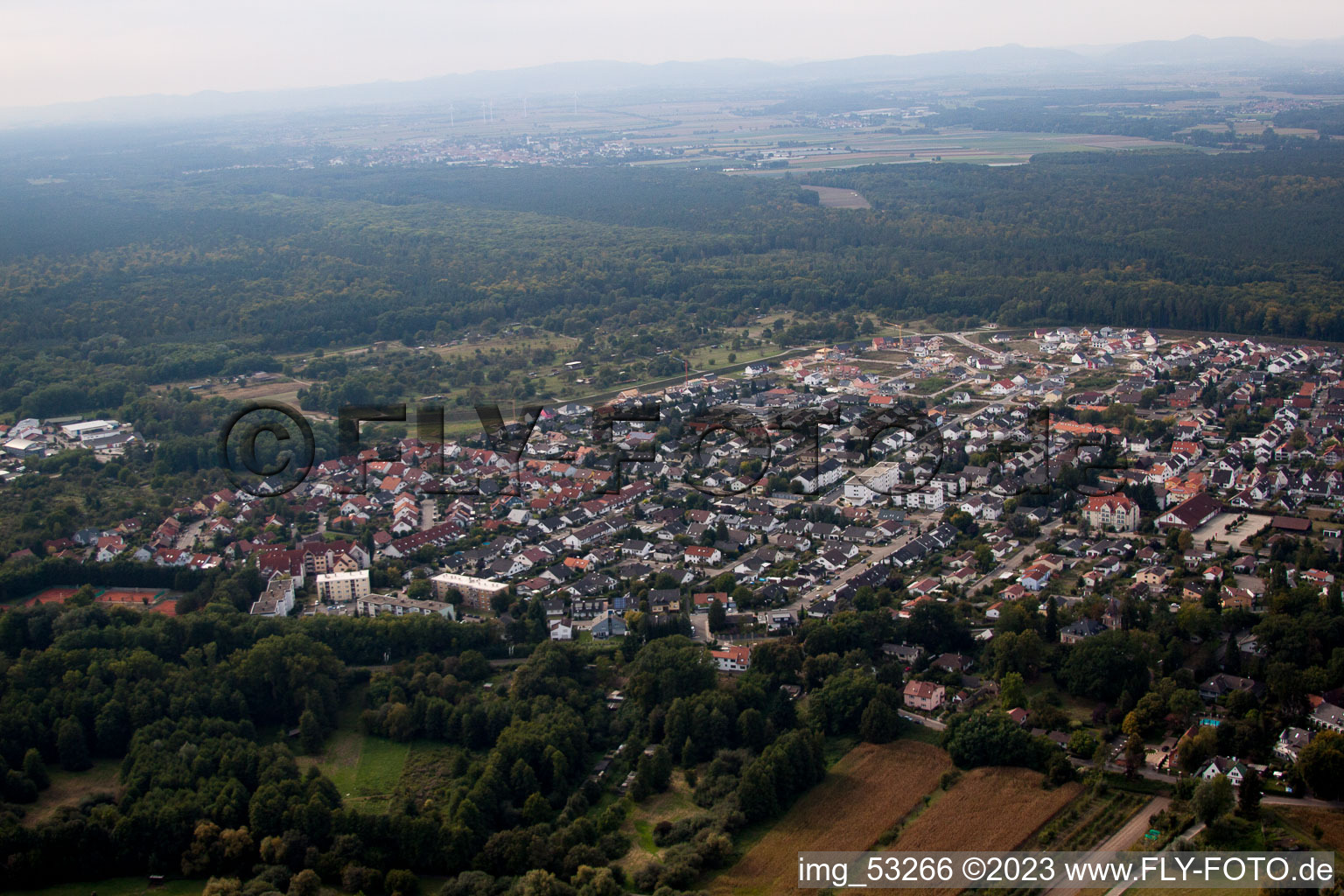 Bird's eye view of Jockgrim in the state Rhineland-Palatinate, Germany