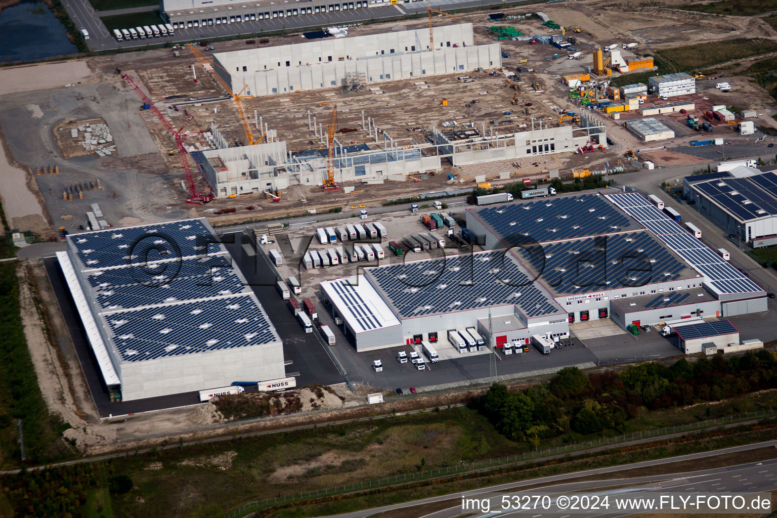 Oberwald Industrial Area in Wörth am Rhein in the state Rhineland-Palatinate, Germany from a drone