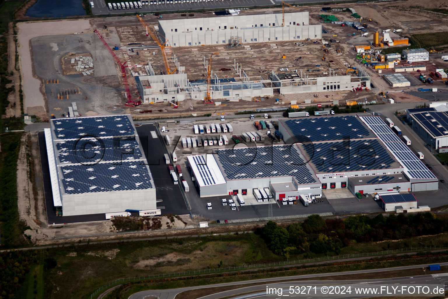 Oberwald Industrial Area in Wörth am Rhein in the state Rhineland-Palatinate, Germany seen from a drone