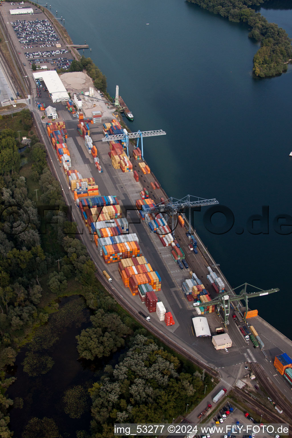 Container Terminal in the port of the inland port Rheinhafen Woerth in Woerth am Rhein in the state Rhineland-Palatinate