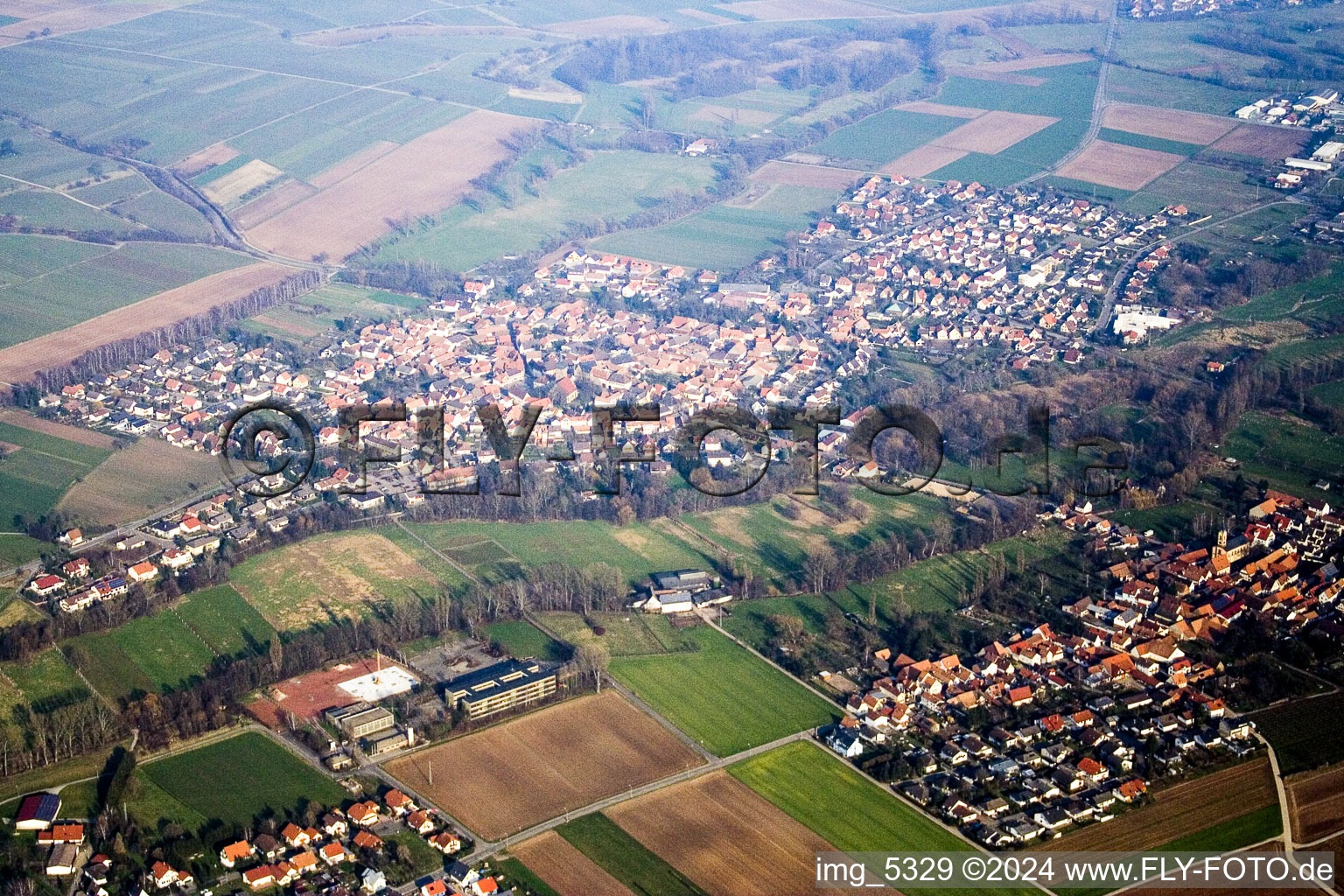 District Billigheim in Billigheim-Ingenheim in the state Rhineland-Palatinate, Germany from the drone perspective