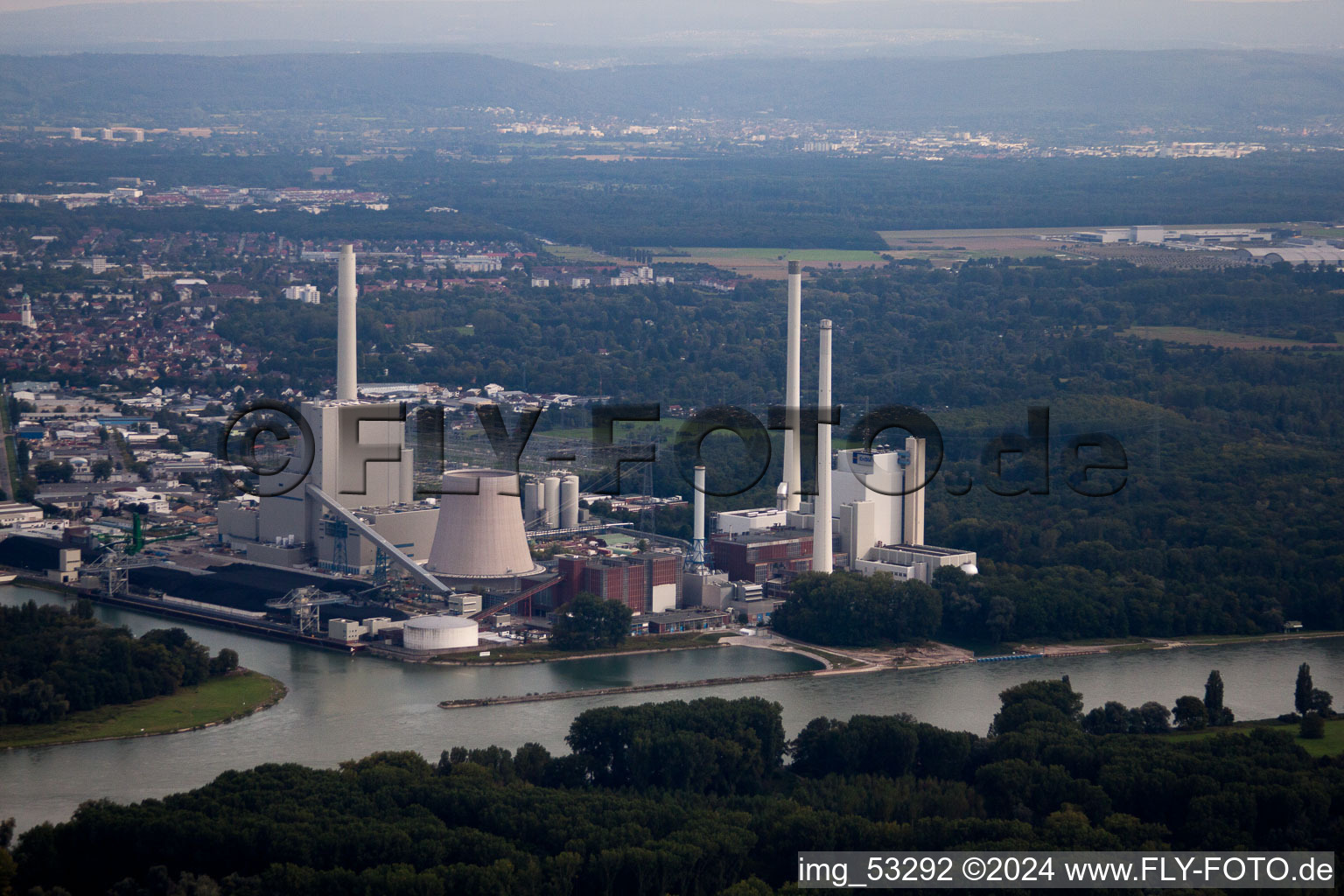 ENBW new building in the district Rheinhafen in Karlsruhe in the state Baden-Wuerttemberg, Germany viewn from the air