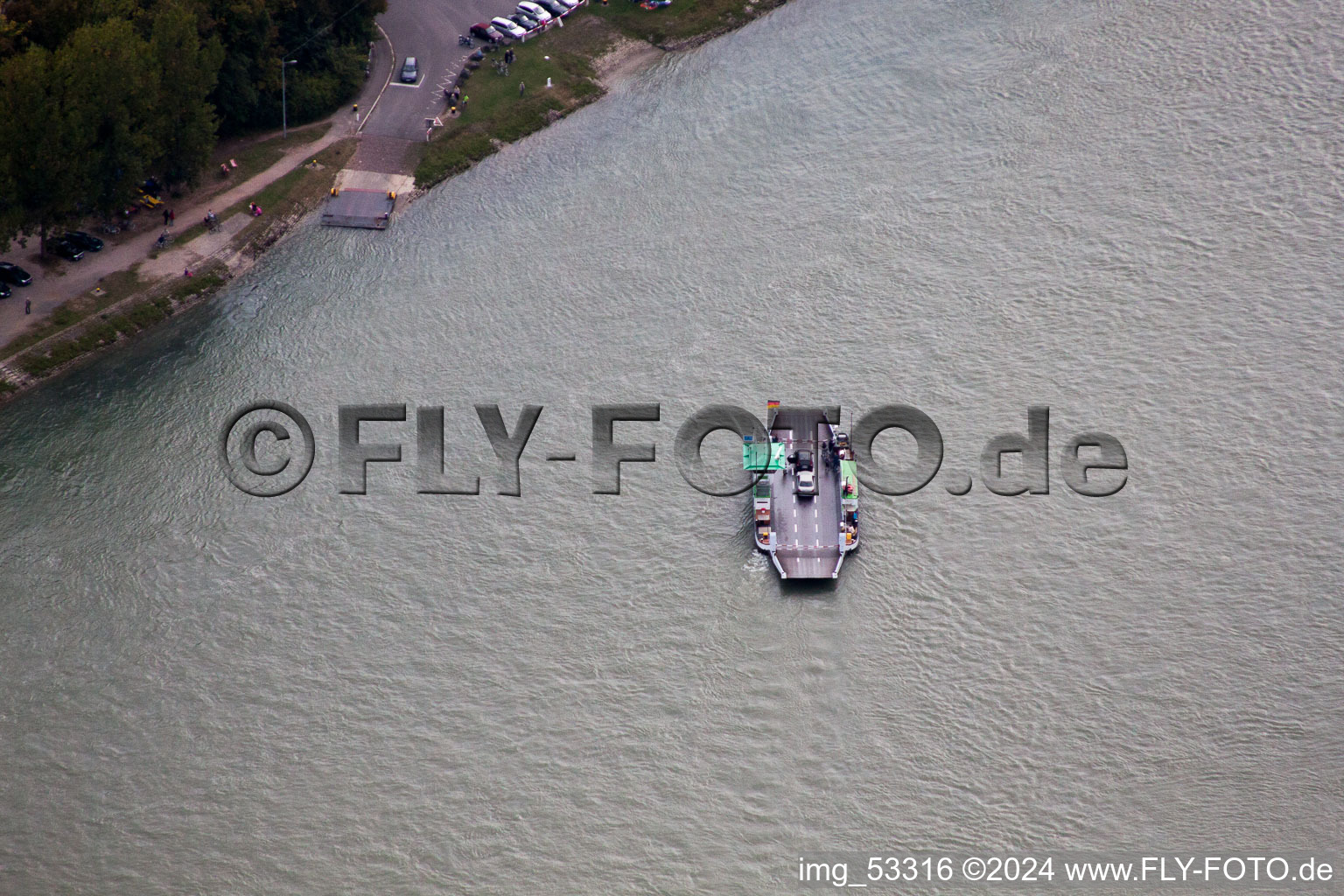 Rhine ferry Neuburgweier in the district Neuburg in Neuburg am Rhein in the state Rhineland-Palatinate, Germany