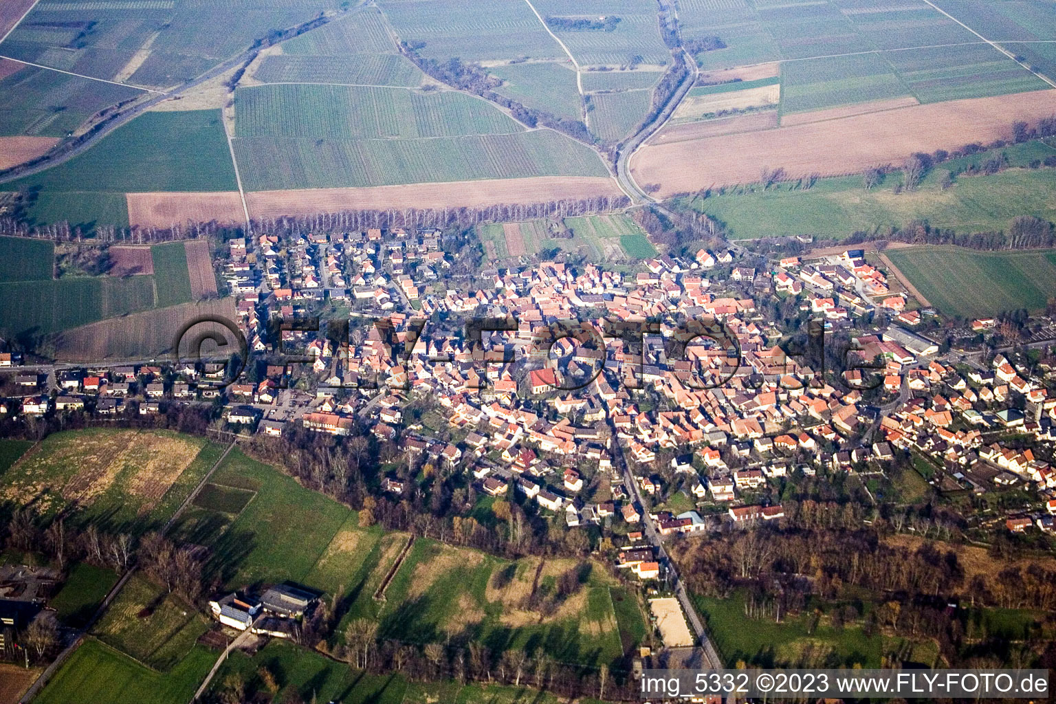 District Billigheim in Billigheim-Ingenheim in the state Rhineland-Palatinate, Germany from a drone
