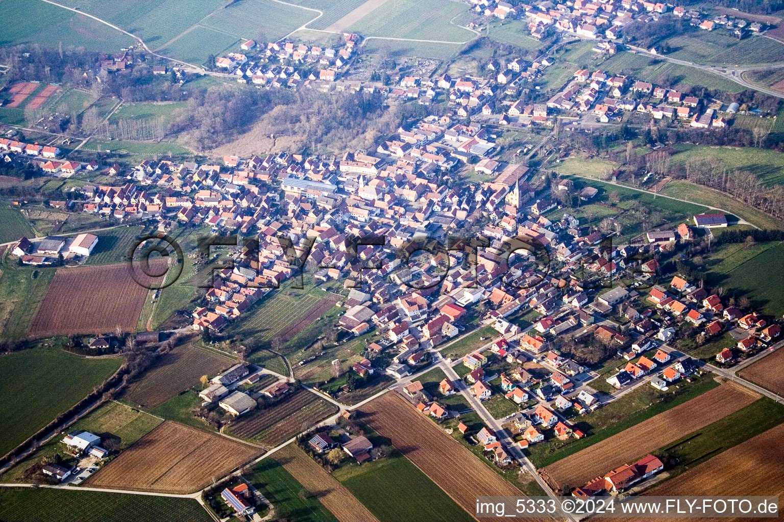 District Ingenheim in Billigheim-Ingenheim in the state Rhineland-Palatinate, Germany viewn from the air