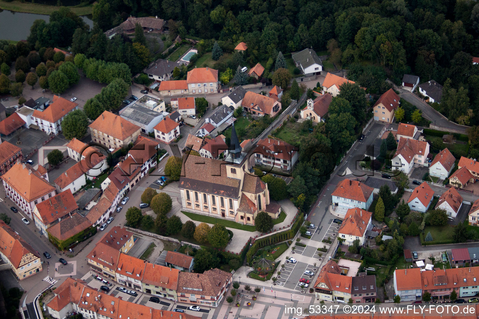 Aerial photograpy of Lauterbourg in the state Bas-Rhin, France