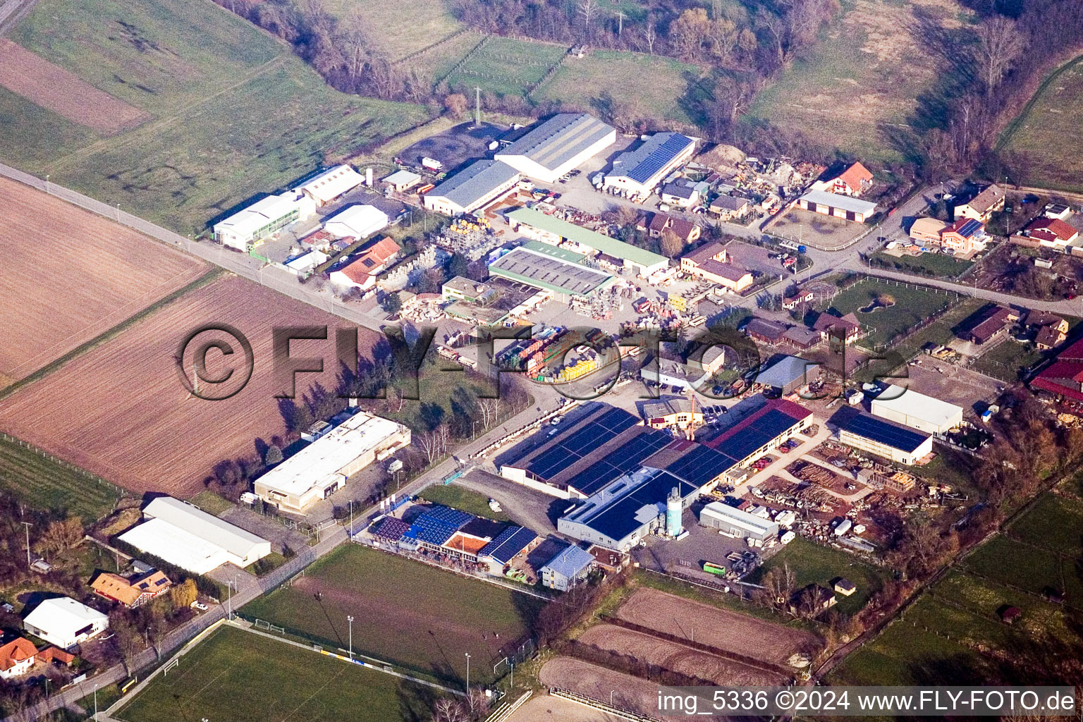 Industrial estate and company settlement Industriestrasse in the district Billigheim in Billigheim-Ingenheim in the state Rhineland-Palatinate