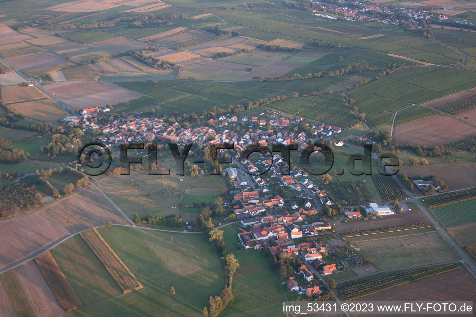 Oberhausen in the state Rhineland-Palatinate, Germany seen from above