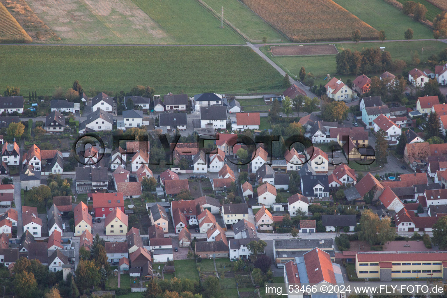 Bird's eye view of Minfeld in the state Rhineland-Palatinate, Germany