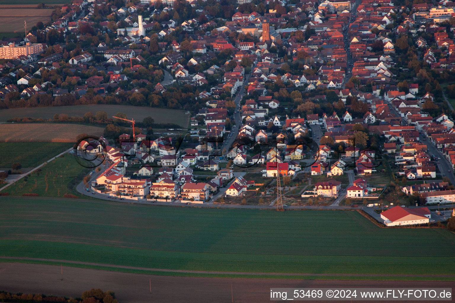 Höhenweg new development area in Kandel in the state Rhineland-Palatinate, Germany from the plane