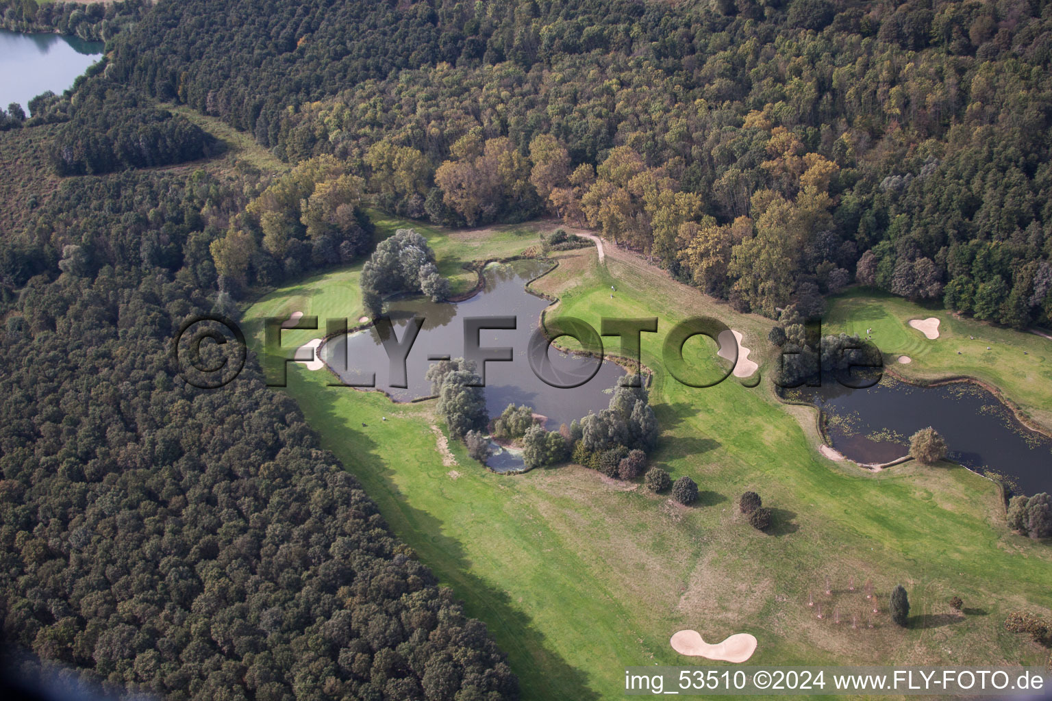 Baden-Baden Golf Club Soufflenheim in Soufflenheim in the state Bas-Rhin, France from the plane