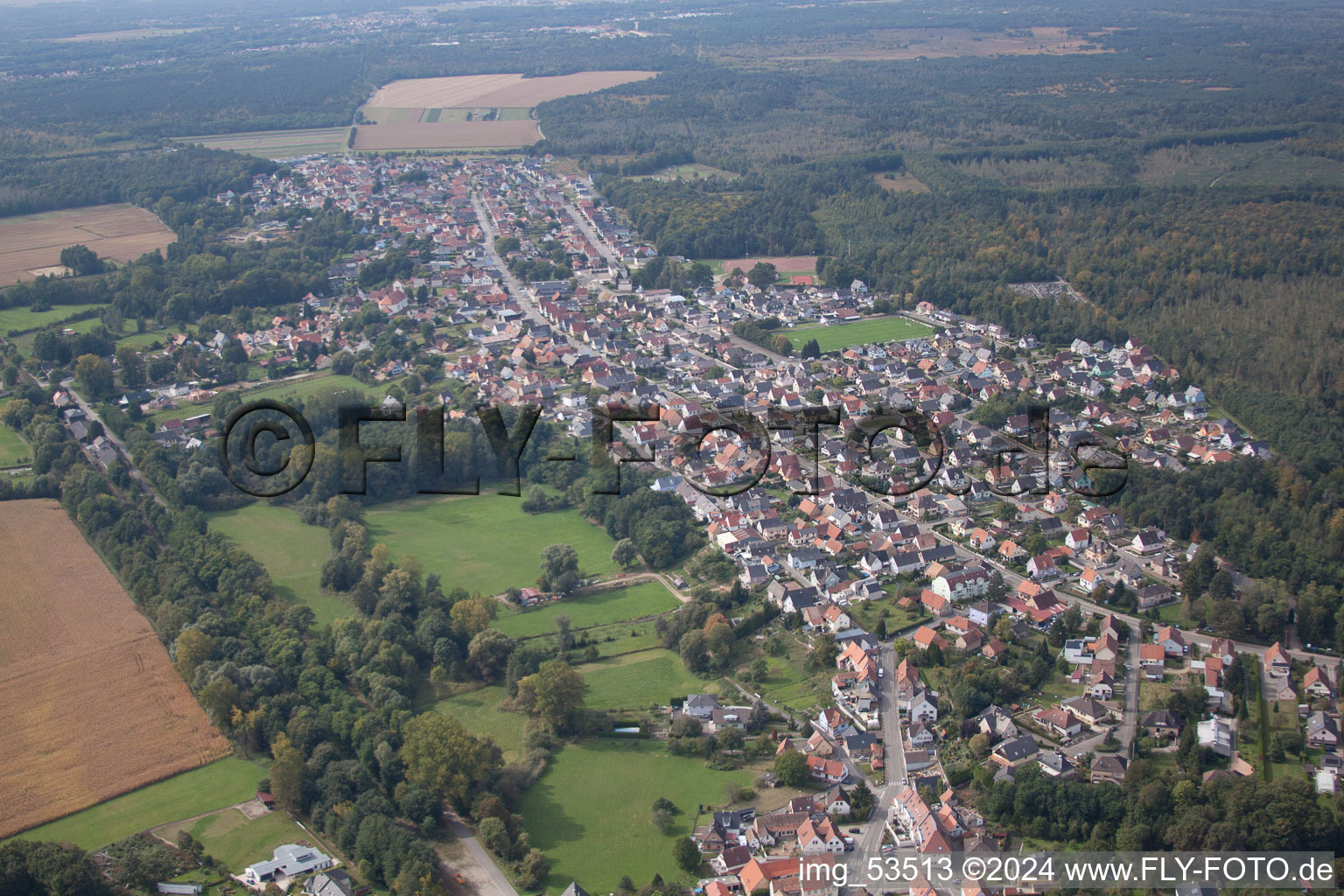 Bird's eye view of Schirrhoffen in the state Bas-Rhin, France