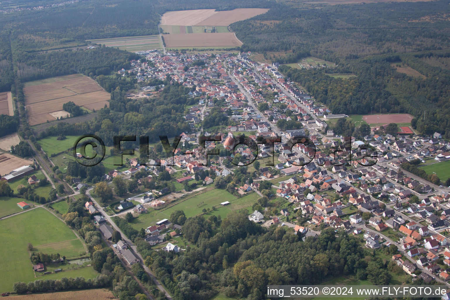 Schirrhoffen in the state Bas-Rhin, France viewn from the air