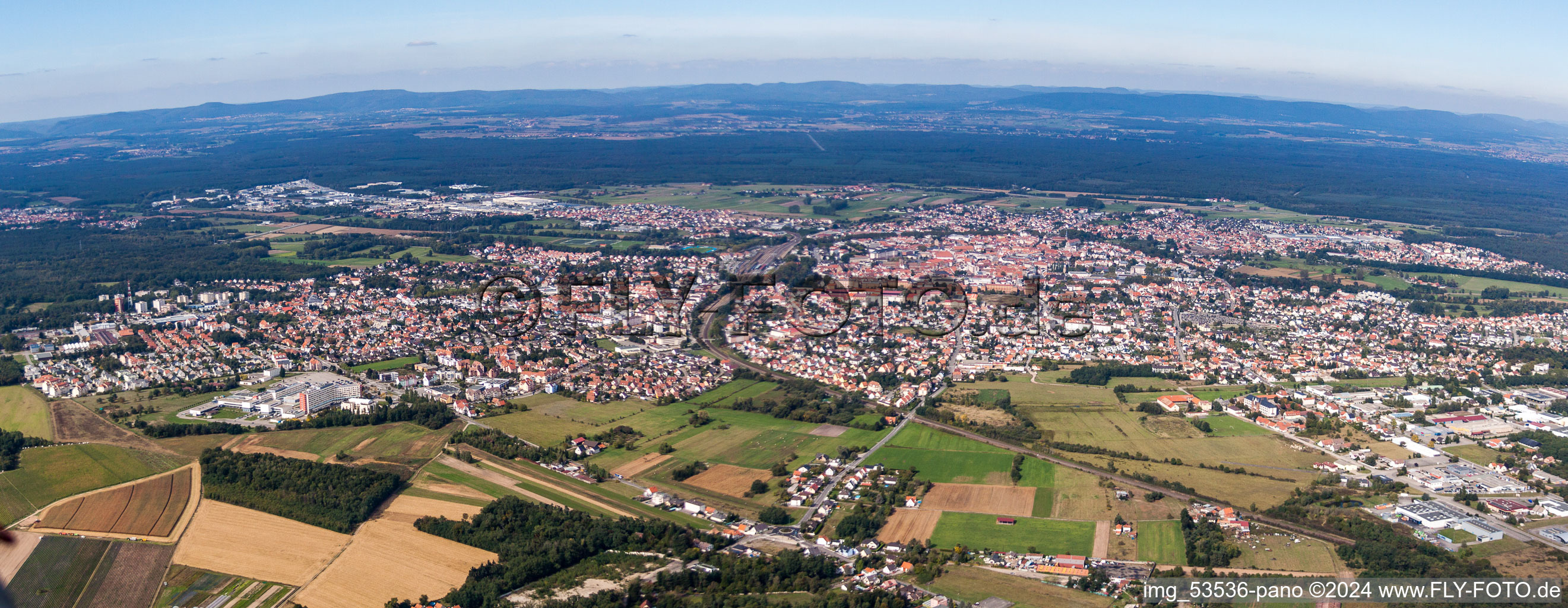 Panoramic perspective Town View of the streets and houses of the residential areas in Haguenau in Grand Est, France