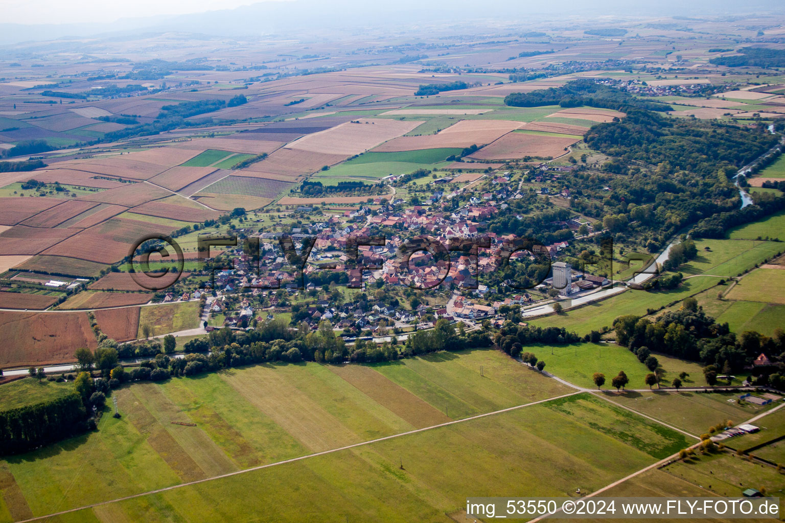 Mommenheim in the state Bas-Rhin, France from the drone perspective