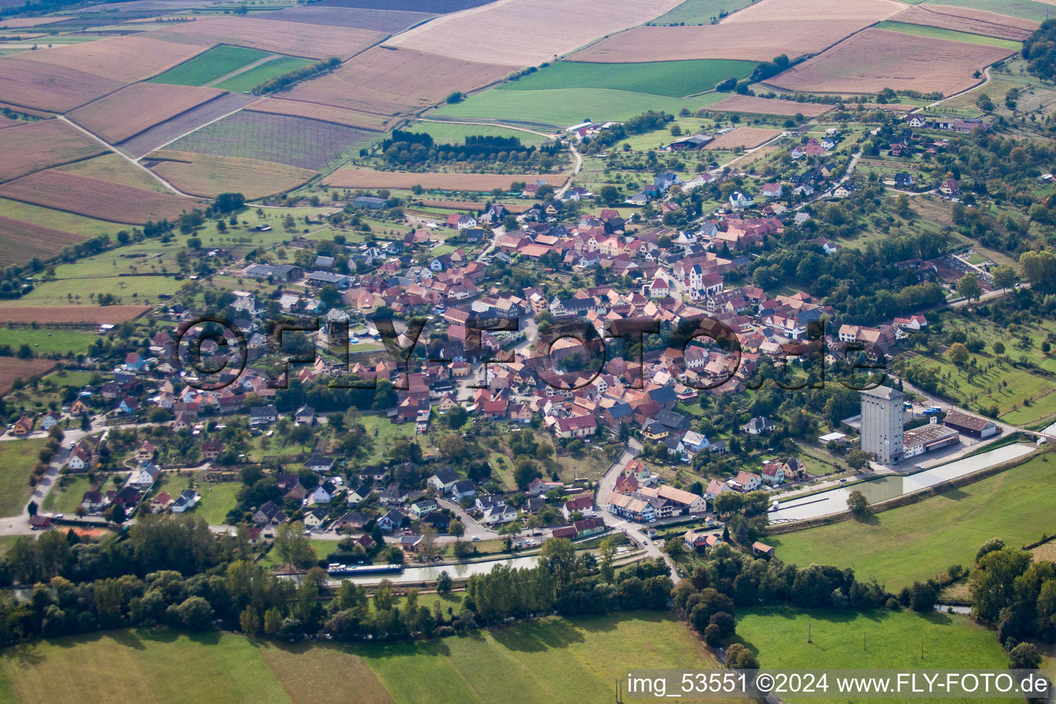 Mommenheim in the state Bas-Rhin, France from a drone