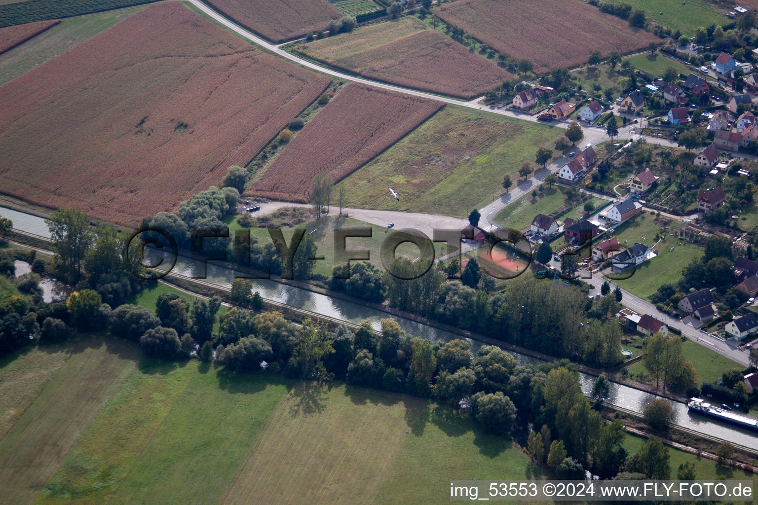 Mommenheim in the state Bas-Rhin, France seen from a drone