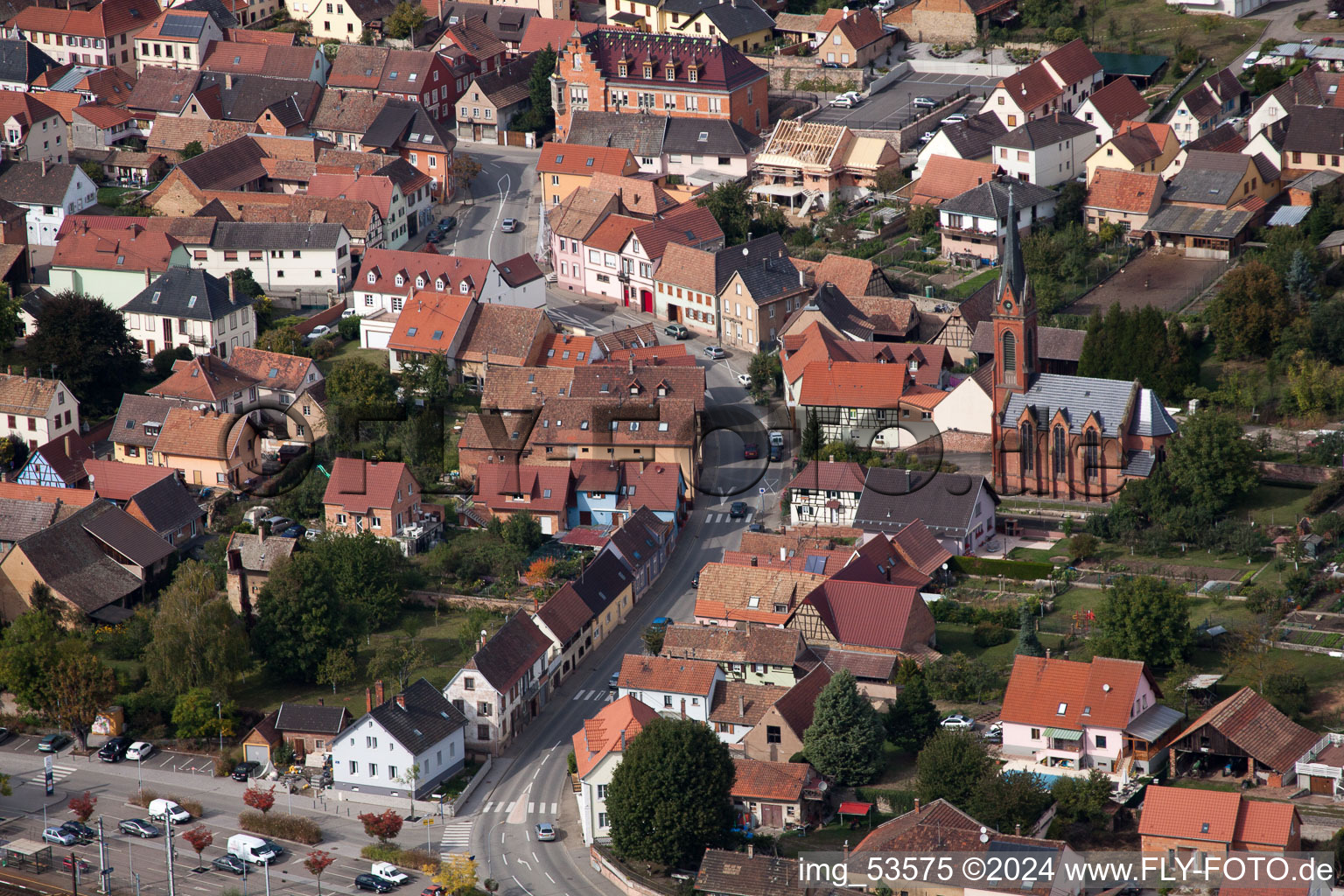 Aerial view of Hochfelden in the state Bas-Rhin, France