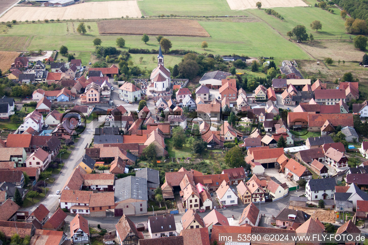 Lupstein in the state Bas-Rhin, France seen from above