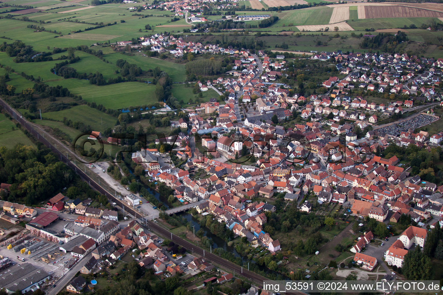 Town View of the streets and houses of the residential areas in Dettwiller in Grand Est, France