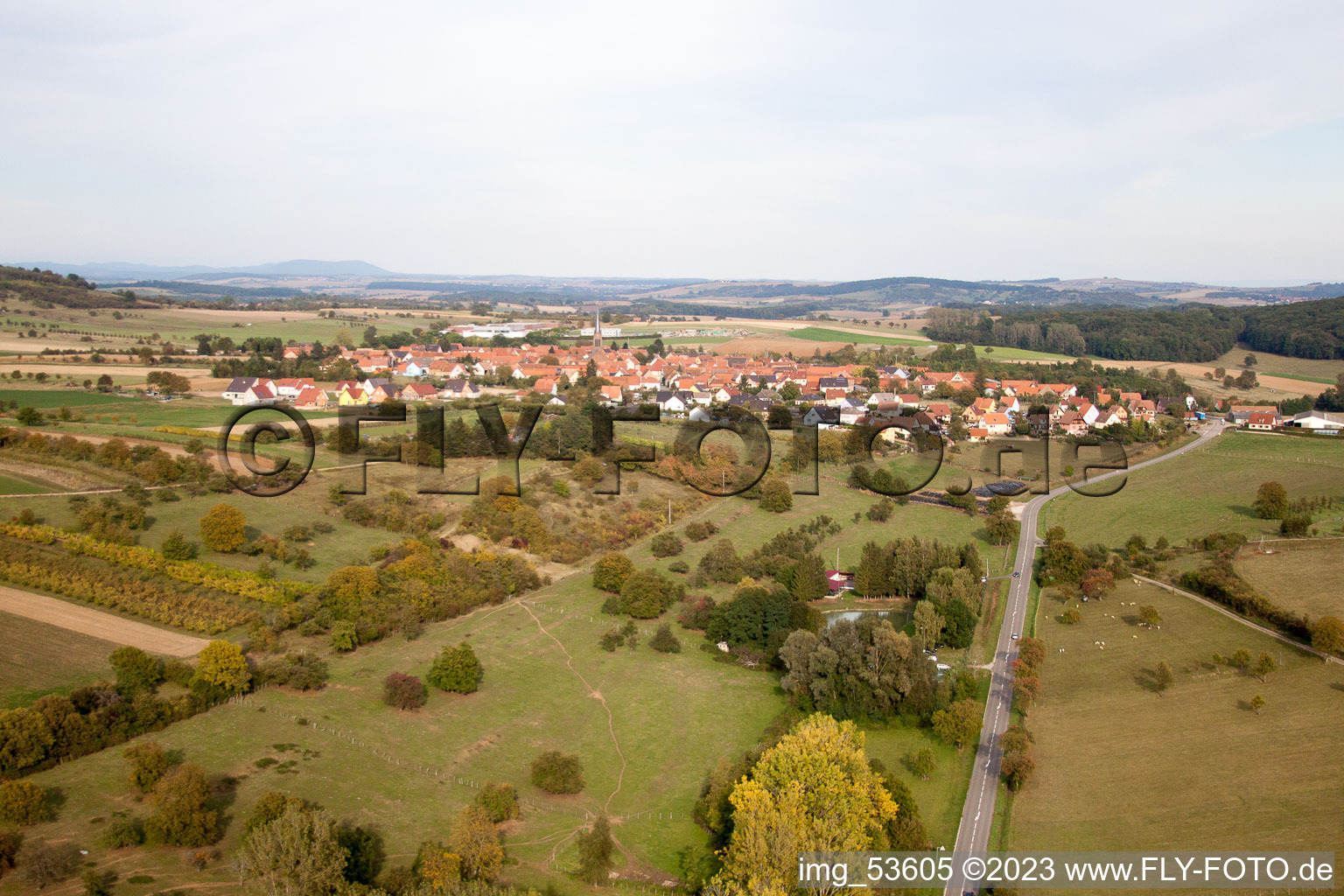 Aerial photograpy of Imbsheim in the state Bas-Rhin, France