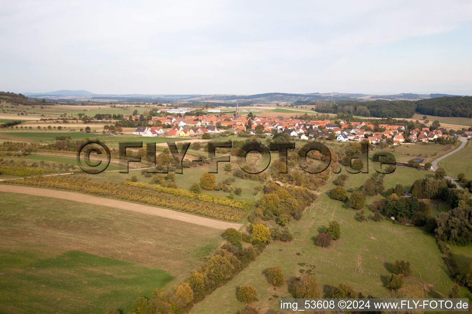 Aerial photograpy of Imbsheim in the state Bas-Rhin, France