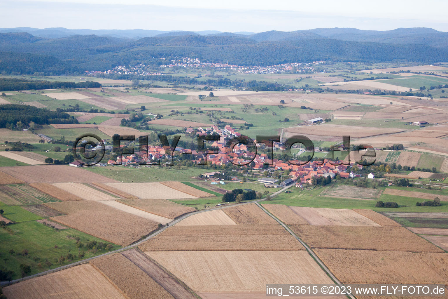 Oblique view of Schillersdorf in the state Bas-Rhin, France