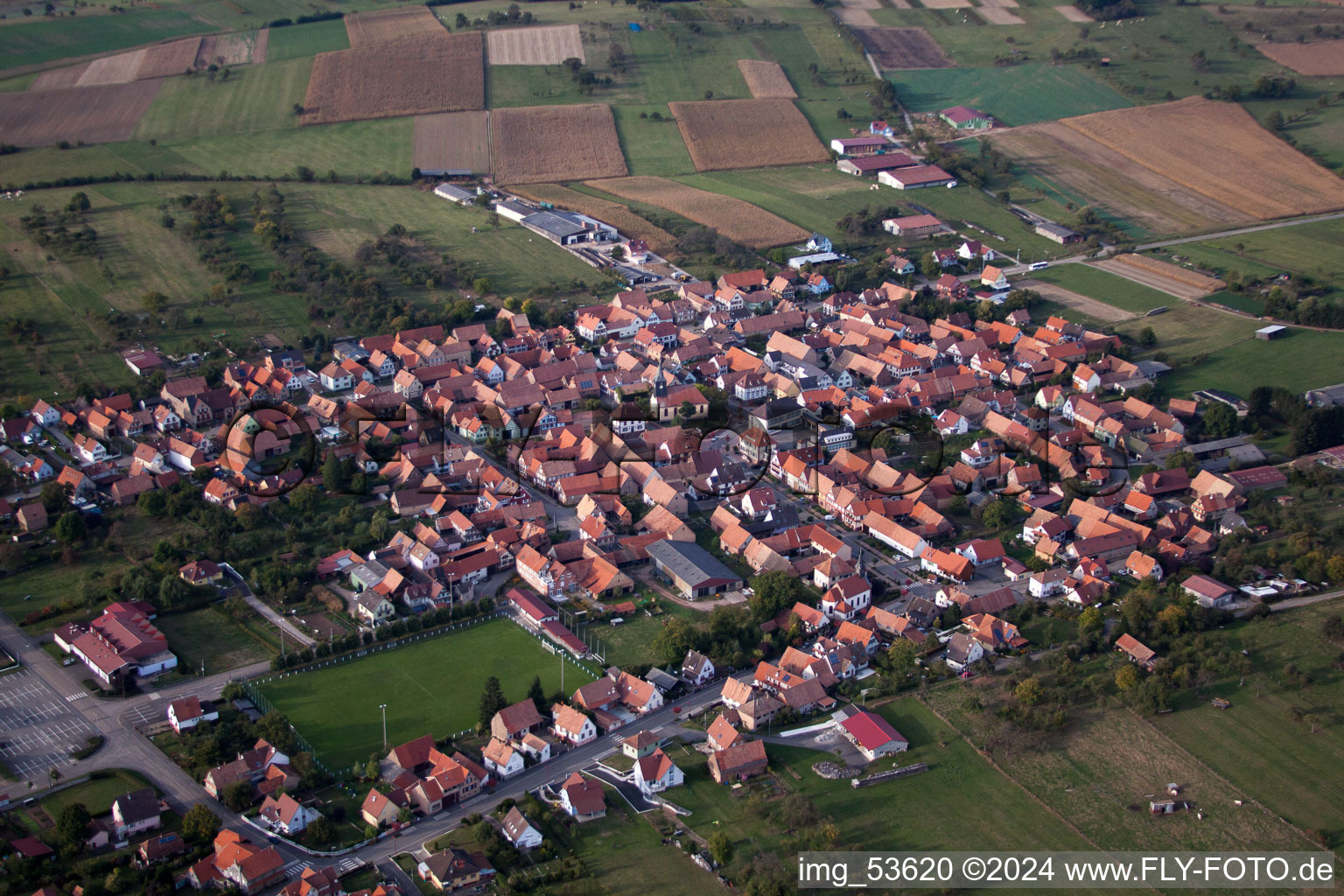 Bird's eye view of Uhrwiller in the state Bas-Rhin, France