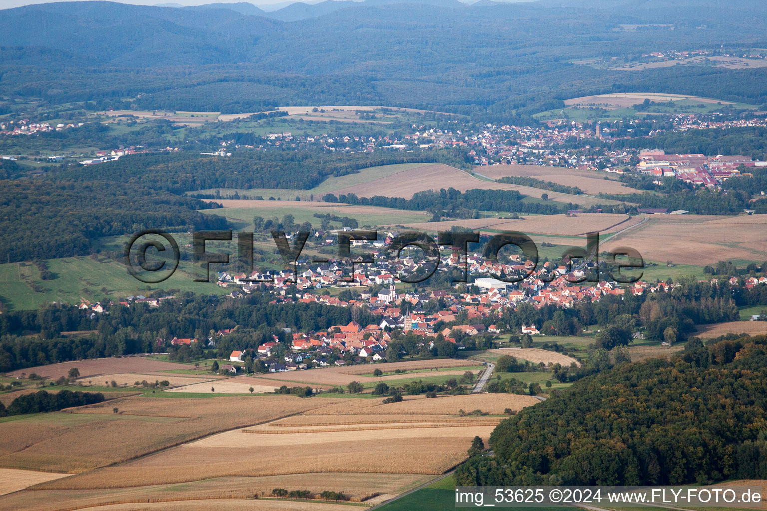 Bird's eye view of Engwiller in the state Bas-Rhin, France