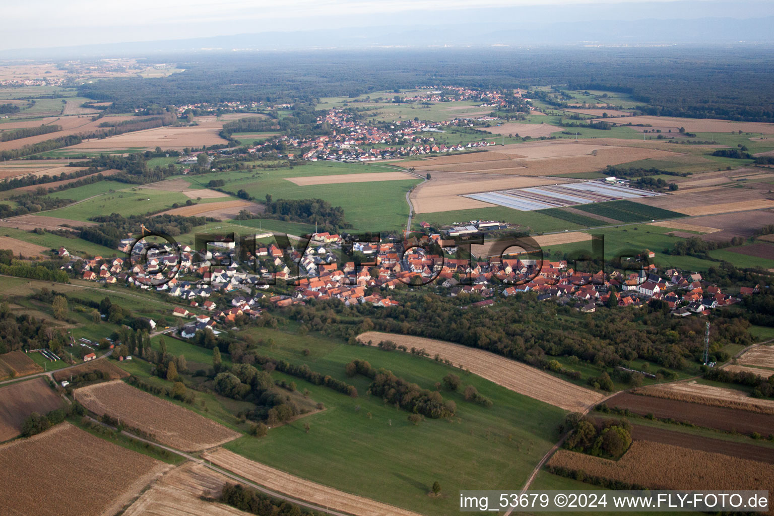 Morsbronn-les-Bains in the state Bas-Rhin, France seen from above