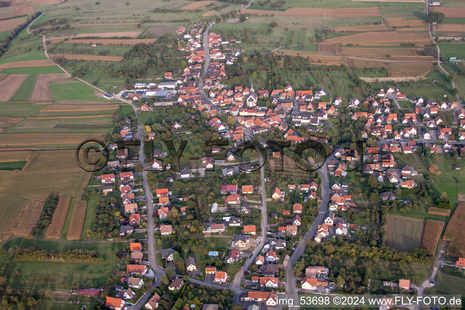 Aerial view of Gunstett in the state Bas-Rhin, France