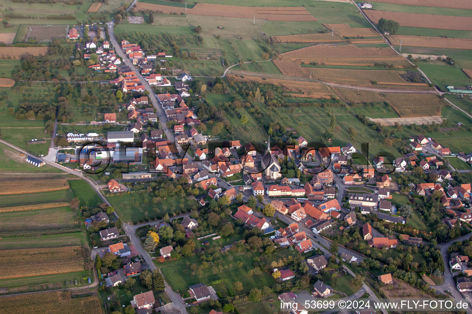 Aerial photograpy of Gunstett in the state Bas-Rhin, France