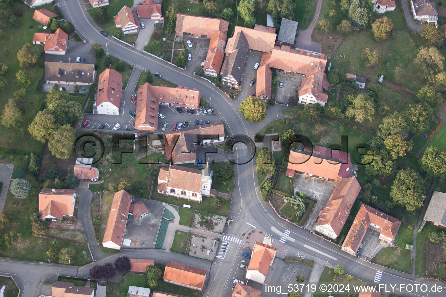 Merkwiller-Pechelbronn in the state Bas-Rhin, France from the drone perspective