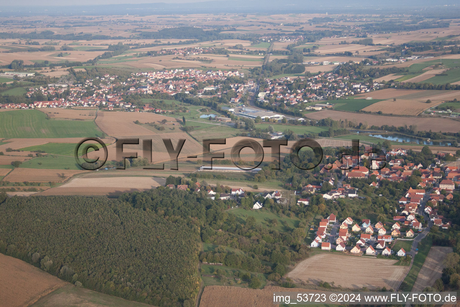 Merkwiller-Pechelbronn in the state Bas-Rhin, France seen from a drone