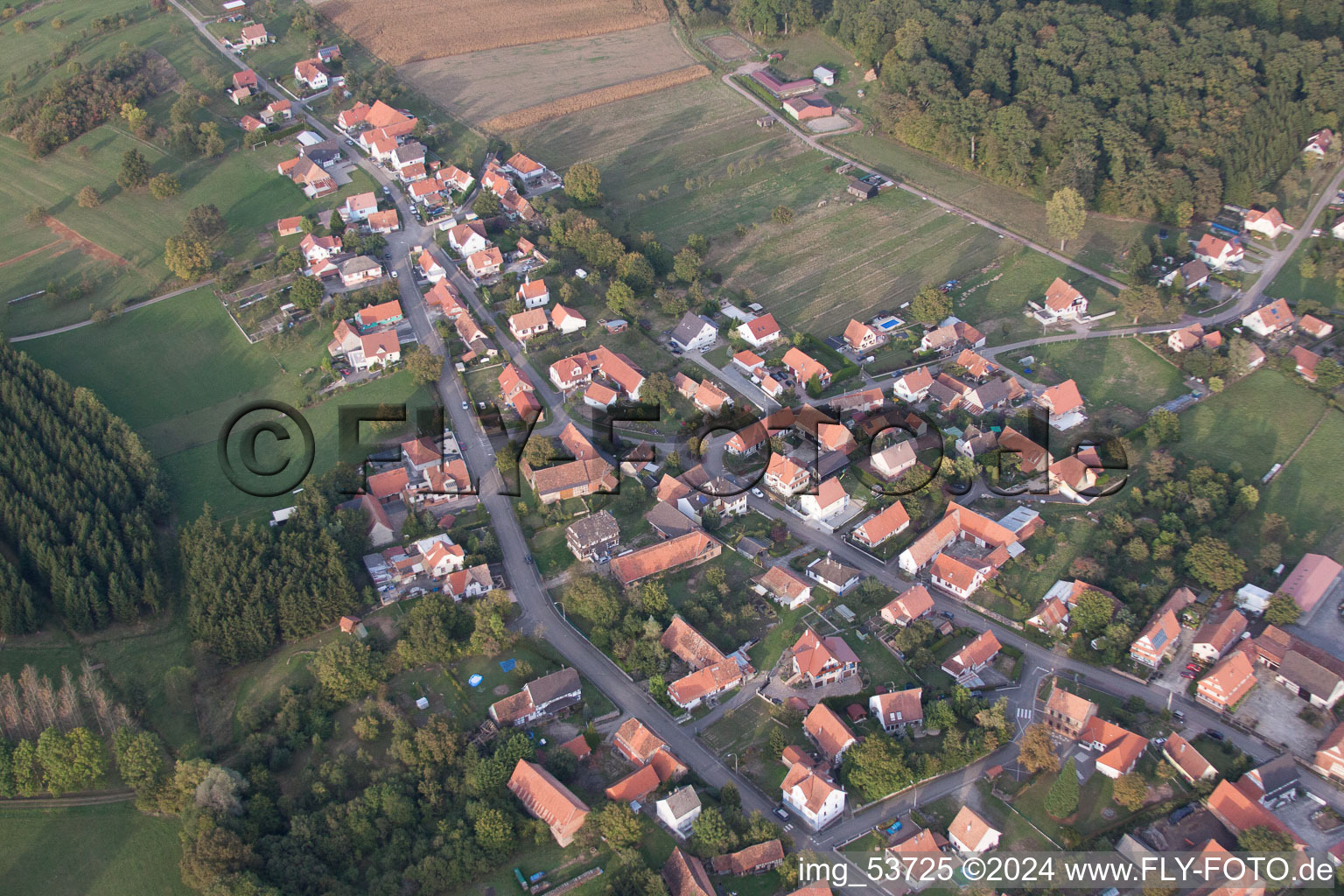 Aerial view of Merkwiller-Pechelbronn in the state Bas-Rhin, France