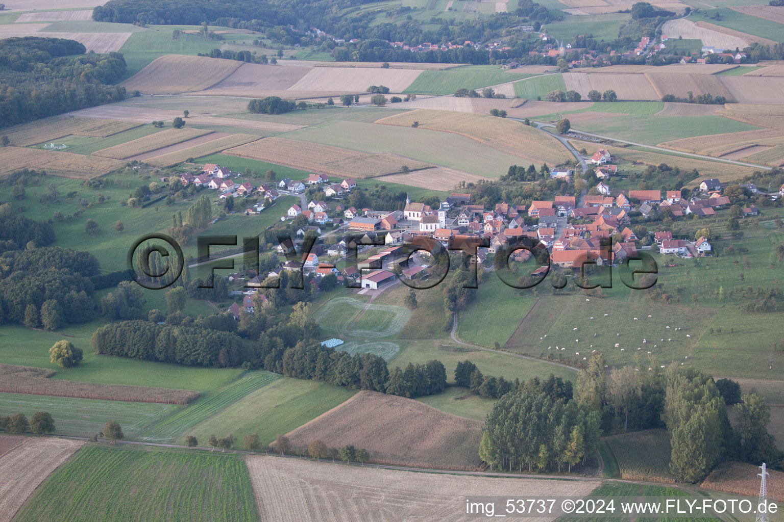 Retschwiller in the state Bas-Rhin, France from the drone perspective