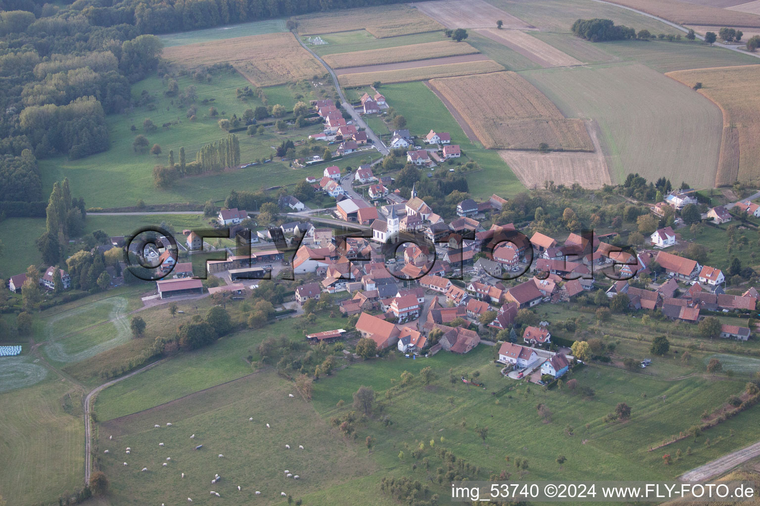 Keffenach in the state Bas-Rhin, France viewn from the air