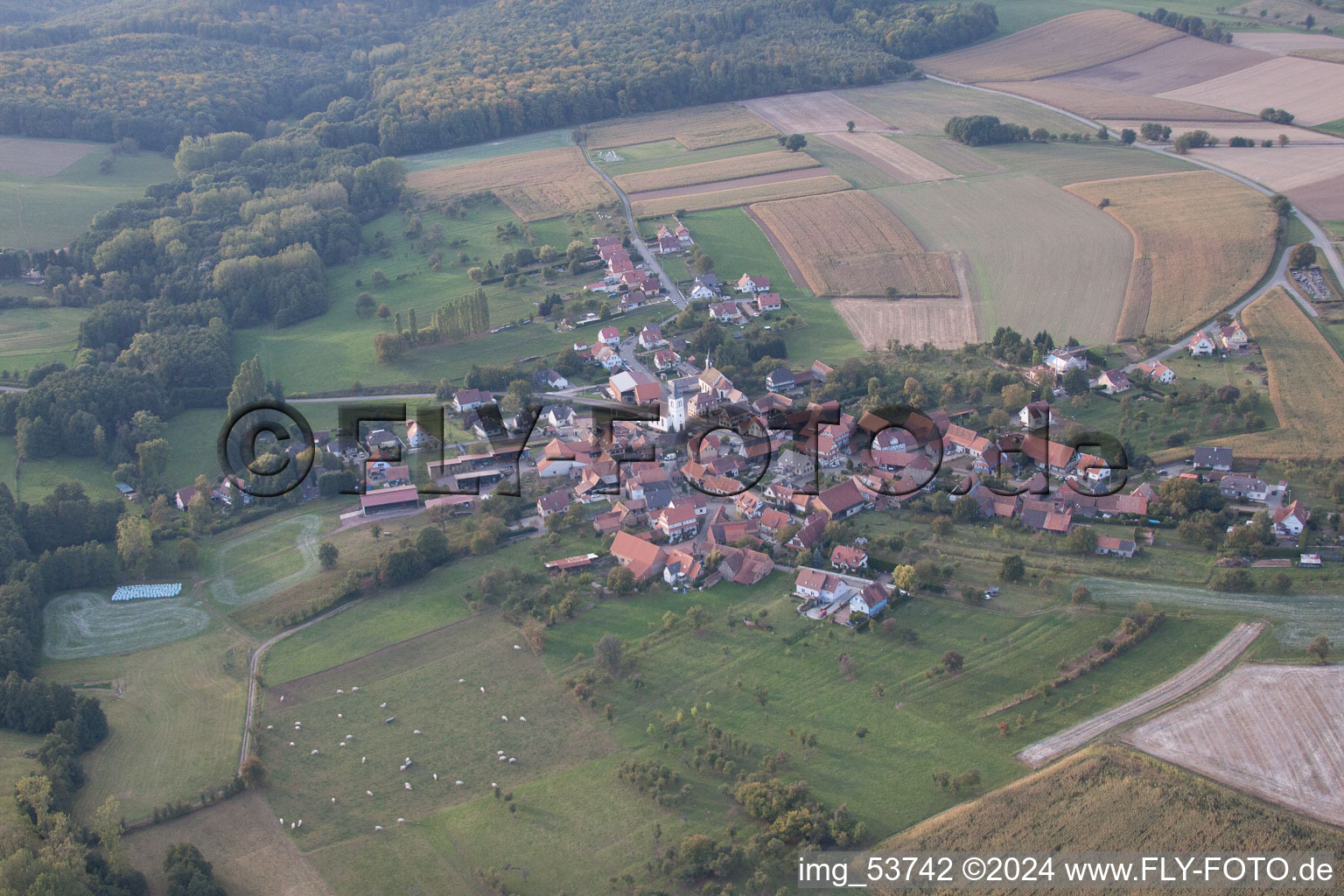 Drone recording of Keffenach in the state Bas-Rhin, France