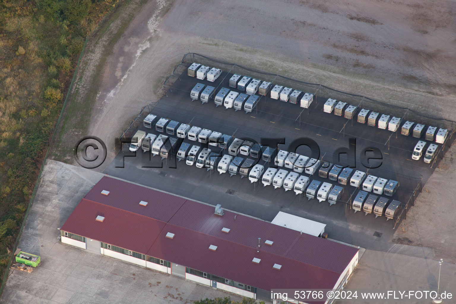 Aerial view of Warehouse Bürstner in the district Altenstadt in Wissembourg in the state Bas-Rhin, France