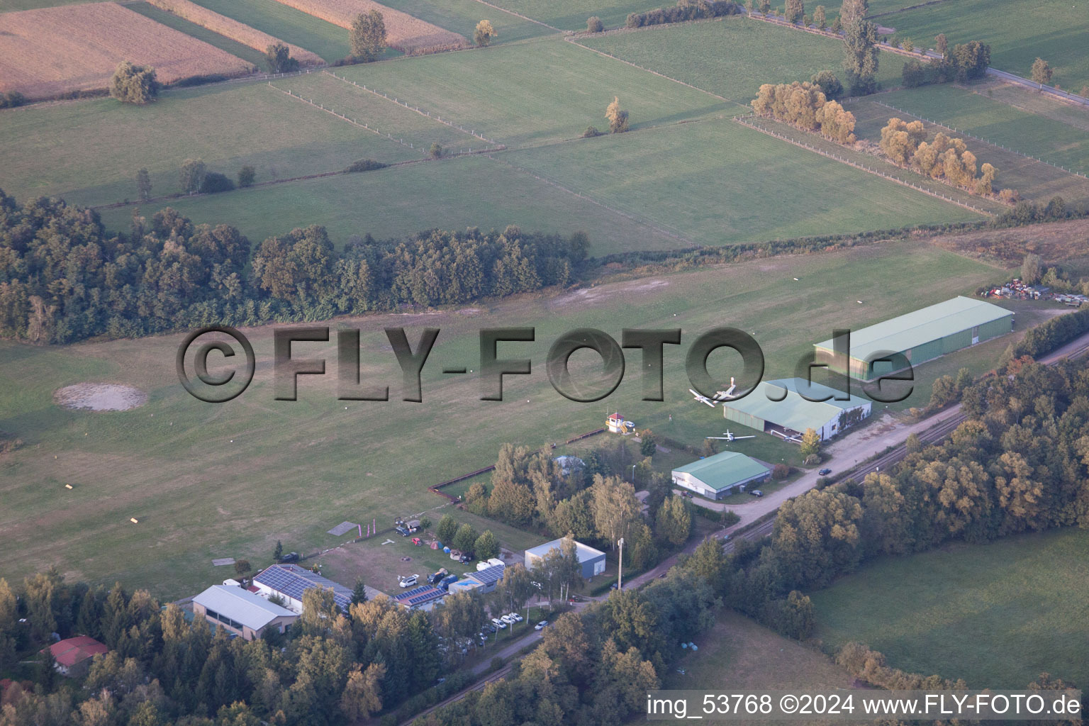 Airport in Schweighofen in the state Rhineland-Palatinate, Germany from above