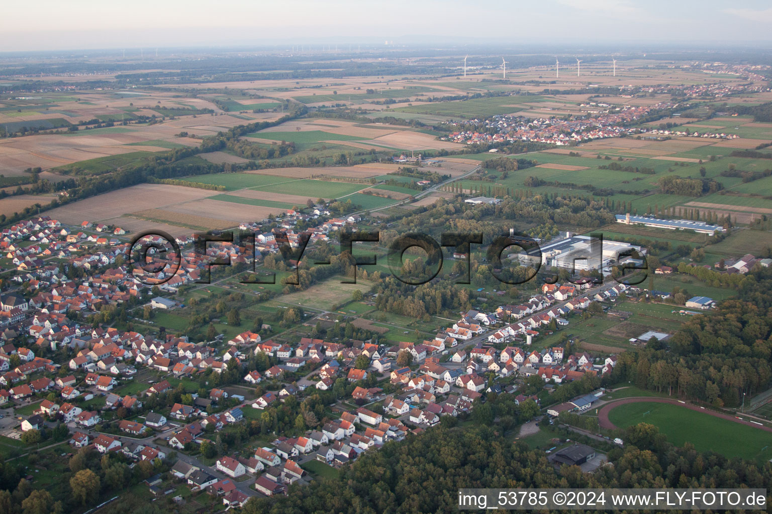 Oblique view of District Schaidt in Wörth am Rhein in the state Rhineland-Palatinate, Germany